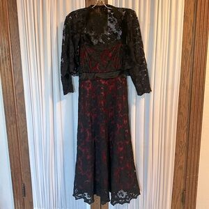 IGIGI Red Black Lace Midi Shrug Dress
